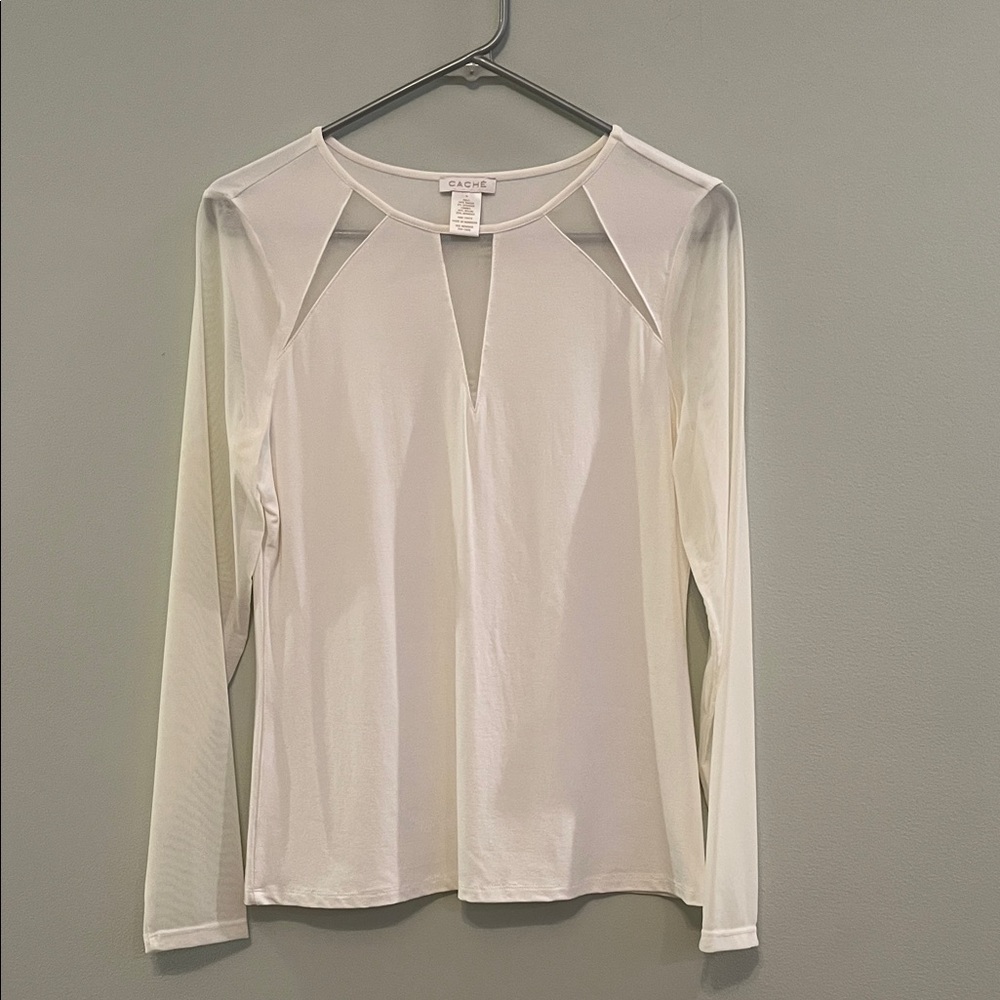Cache Sheer White Long Sleeve Blouse